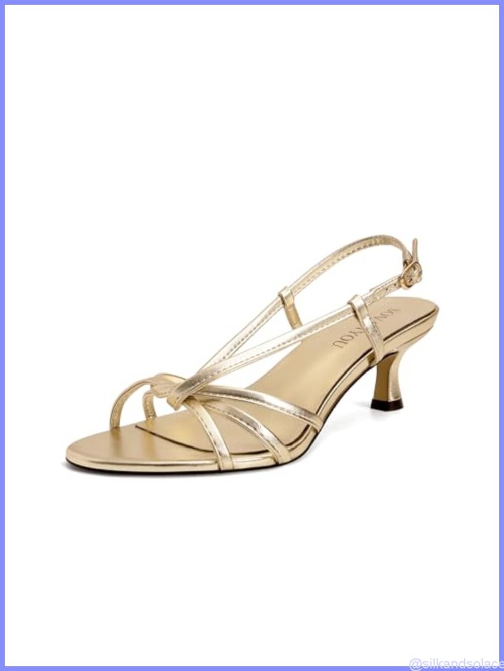 Strappy Kitten Heel Sandals Faux Leather Round Toe Slingback Buckle